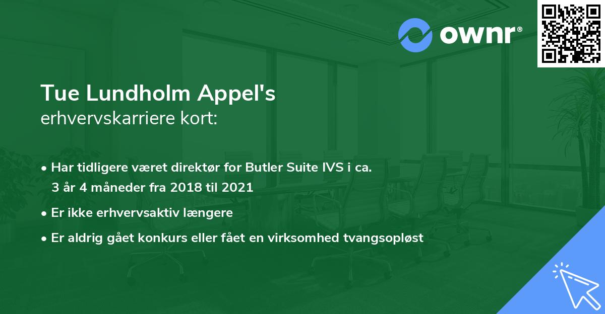 Tue Lundholm Appel's erhvervskarriere kort