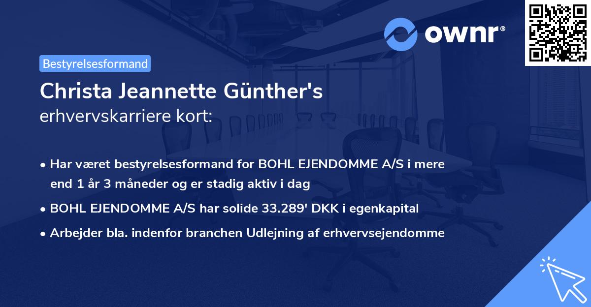 Christa Jeannette Günther's erhvervskarriere kort