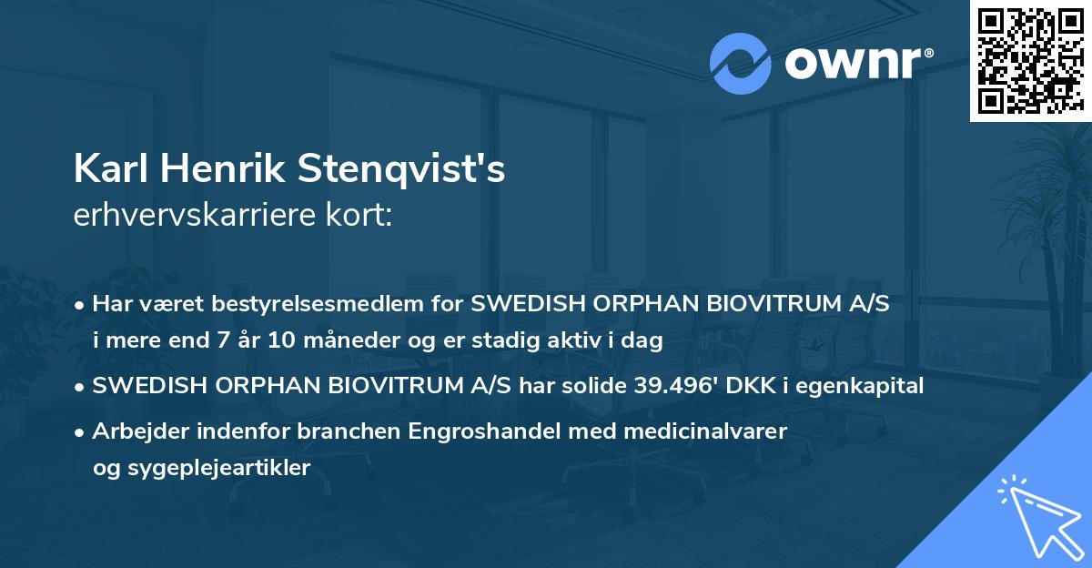 Karl Henrik Stenqvist's erhvervskarriere kort