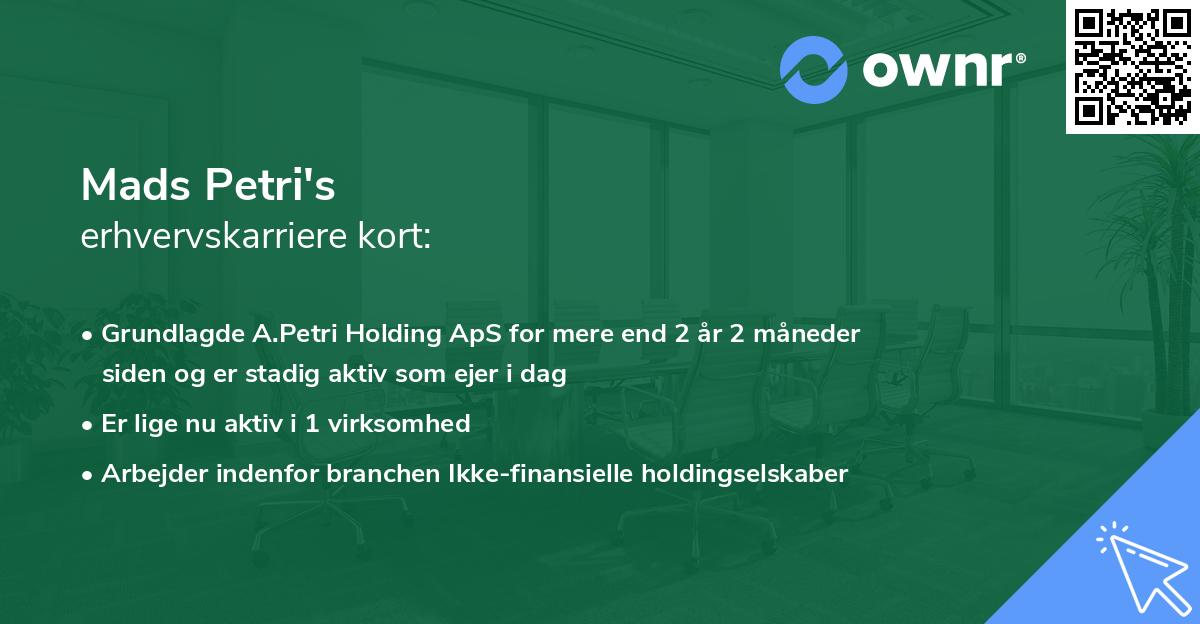 Mads Petri's erhvervskarriere kort