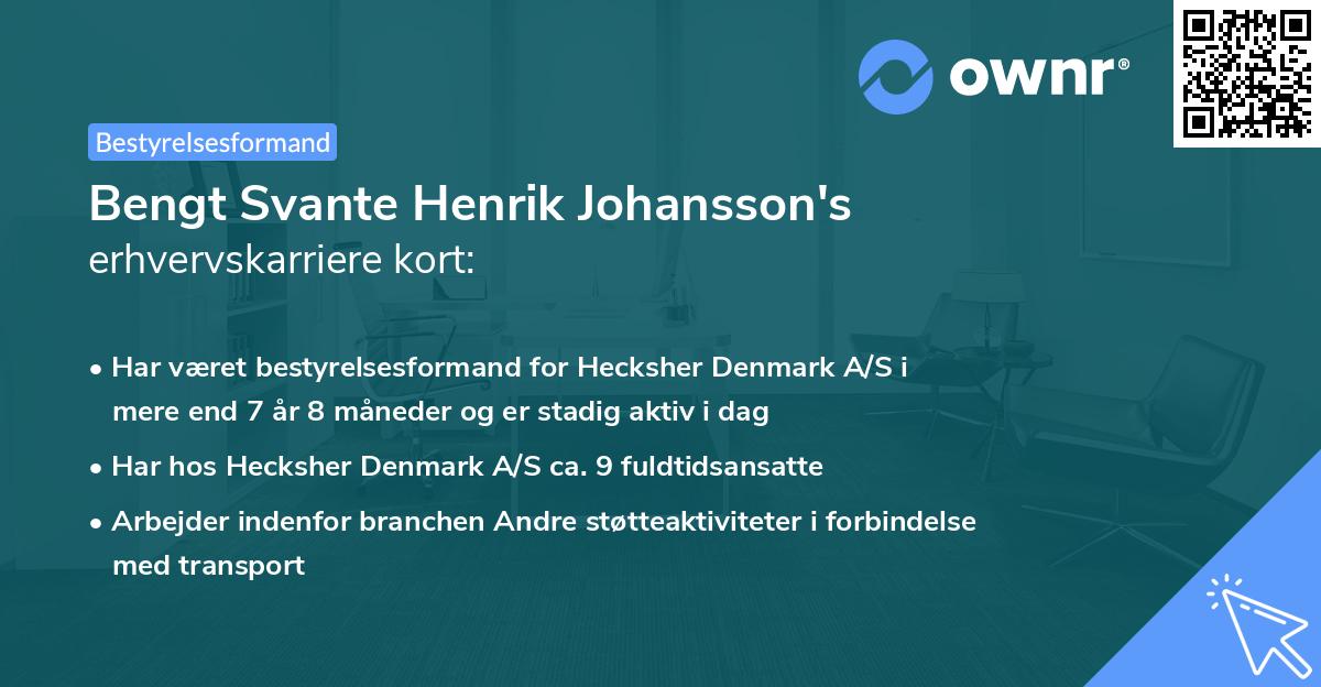 Bengt Svante Henrik Johansson's erhvervskarriere kort