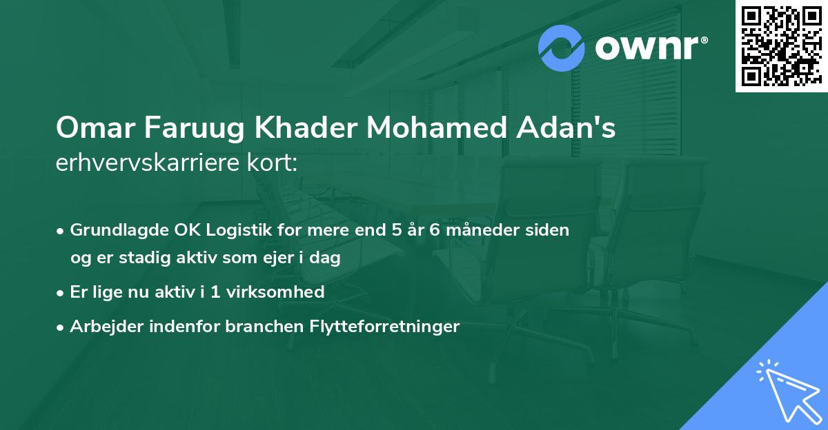 Omar Faruug Khader Mohamed Adan's erhvervskarriere kort