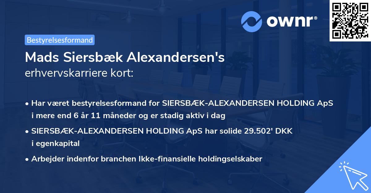 Mads Siersbæk Alexandersen's erhvervskarriere kort