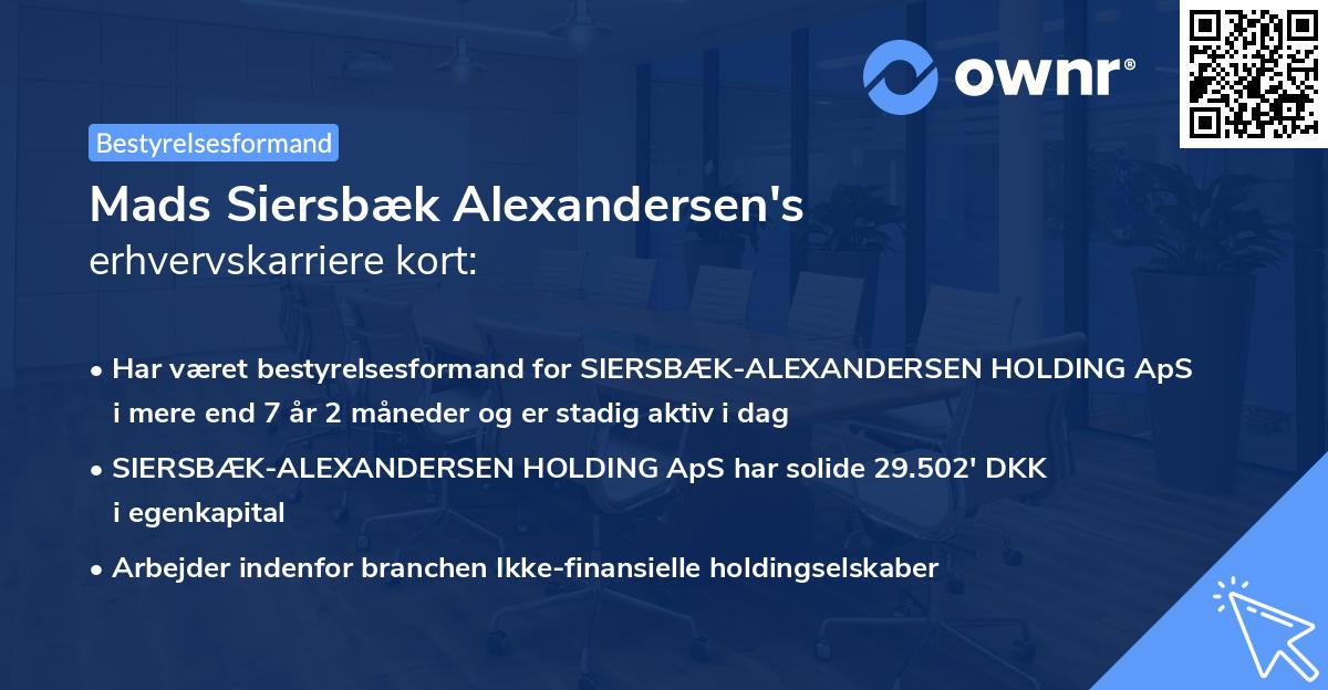 Mads Siersbæk Alexandersen's erhvervskarriere kort