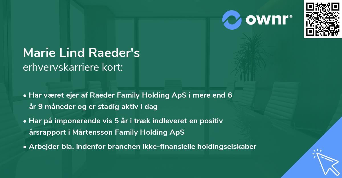 Marie Lind Raeder's erhvervskarriere kort