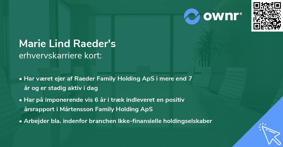 Marie Lind Raeder's erhvervskarriere kort