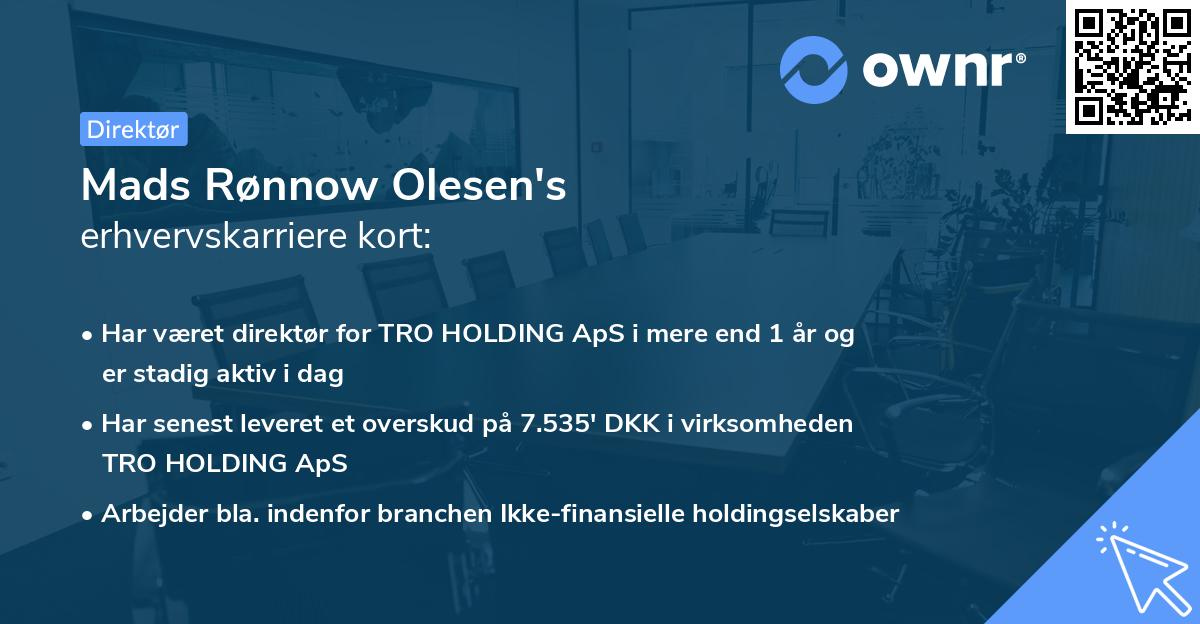 Mads Rønnow Olesen's erhvervskarriere kort