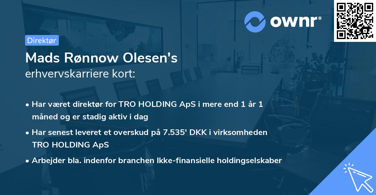 Mads Rønnow Olesen's erhvervskarriere kort