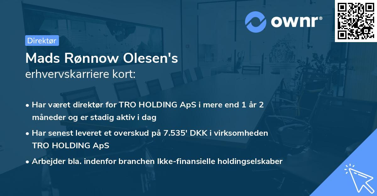 Mads Rønnow Olesen's erhvervskarriere kort