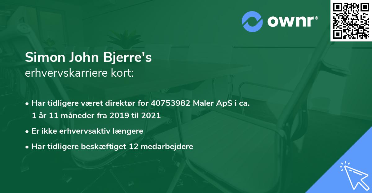 Simon John Bjerre's erhvervskarriere kort