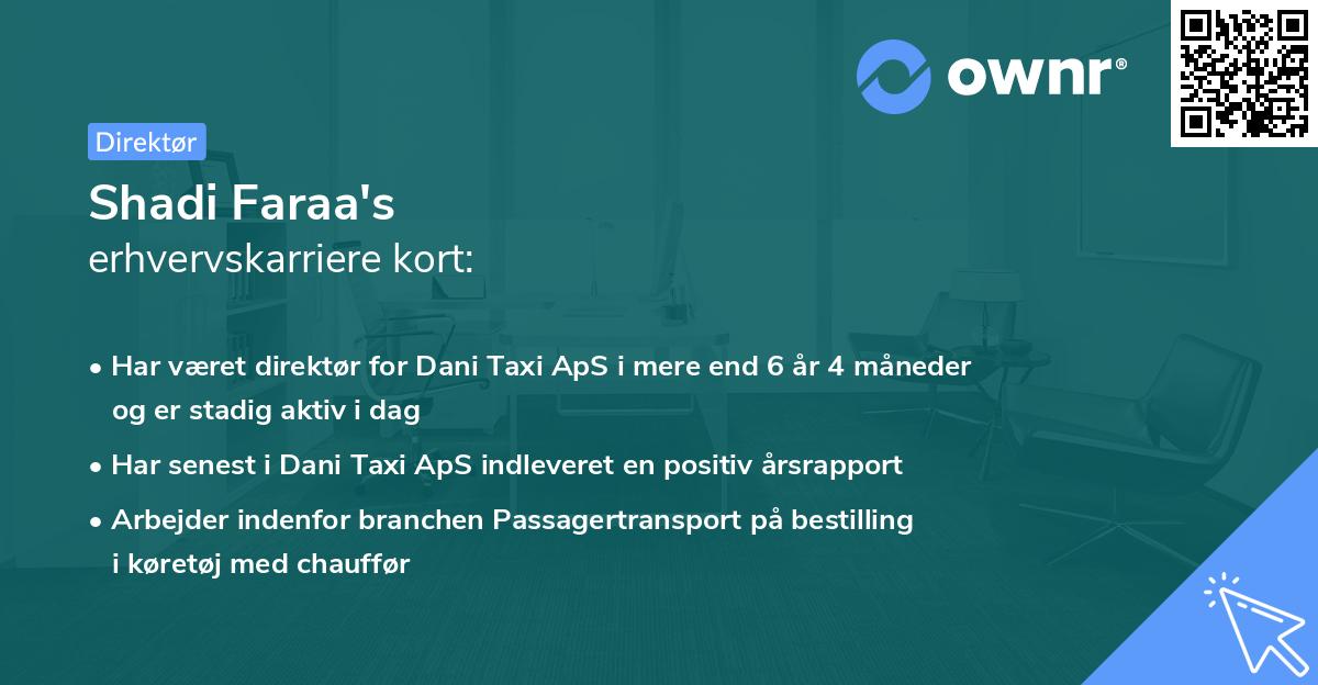 Shadi Faraa's erhvervskarriere kort