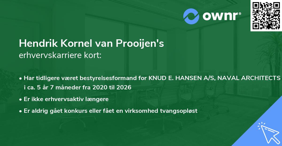Hendrik Kornel van Prooijen's erhvervskarriere kort