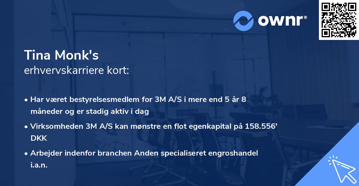 Tina Monk's erhvervskarriere kort