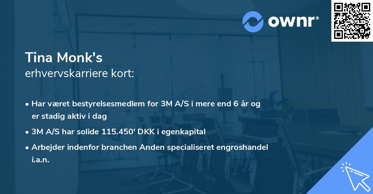 Tina Monk's erhvervskarriere kort