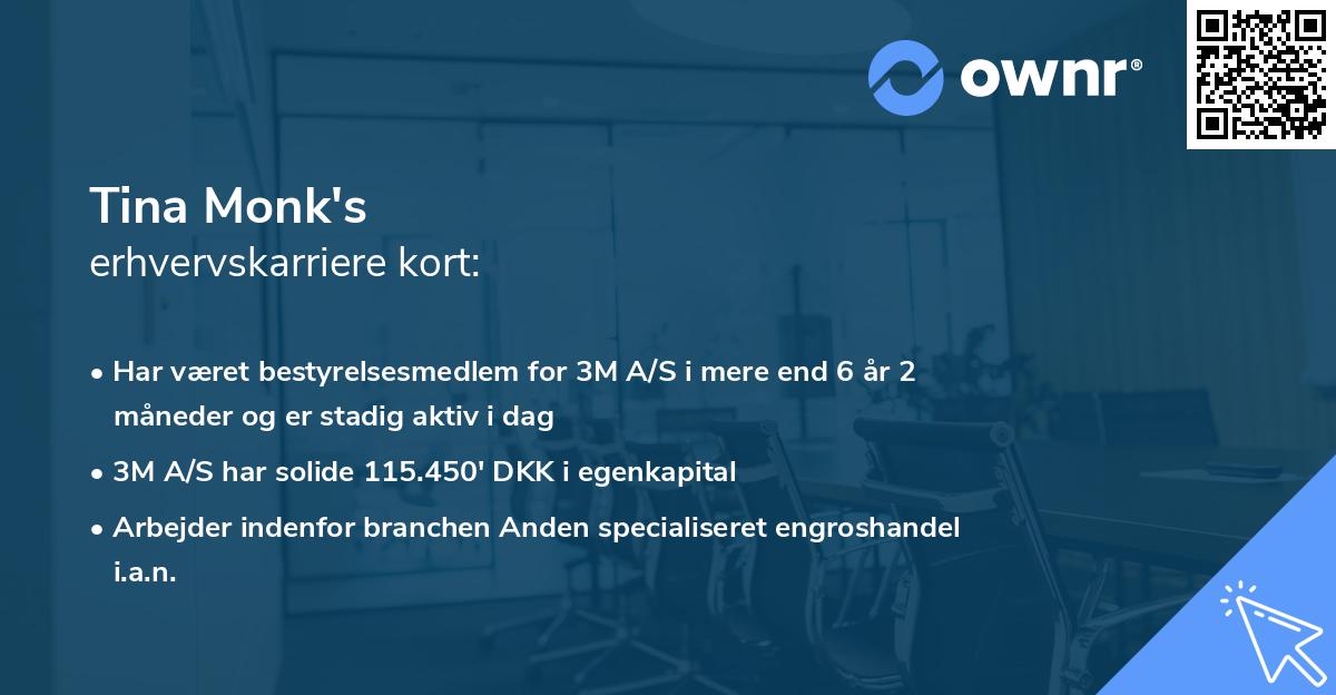 Tina Monk's erhvervskarriere kort