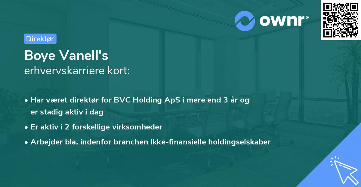 Boye Vanell's erhvervskarriere kort