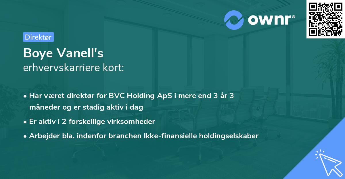 Boye Vanell's erhvervskarriere kort
