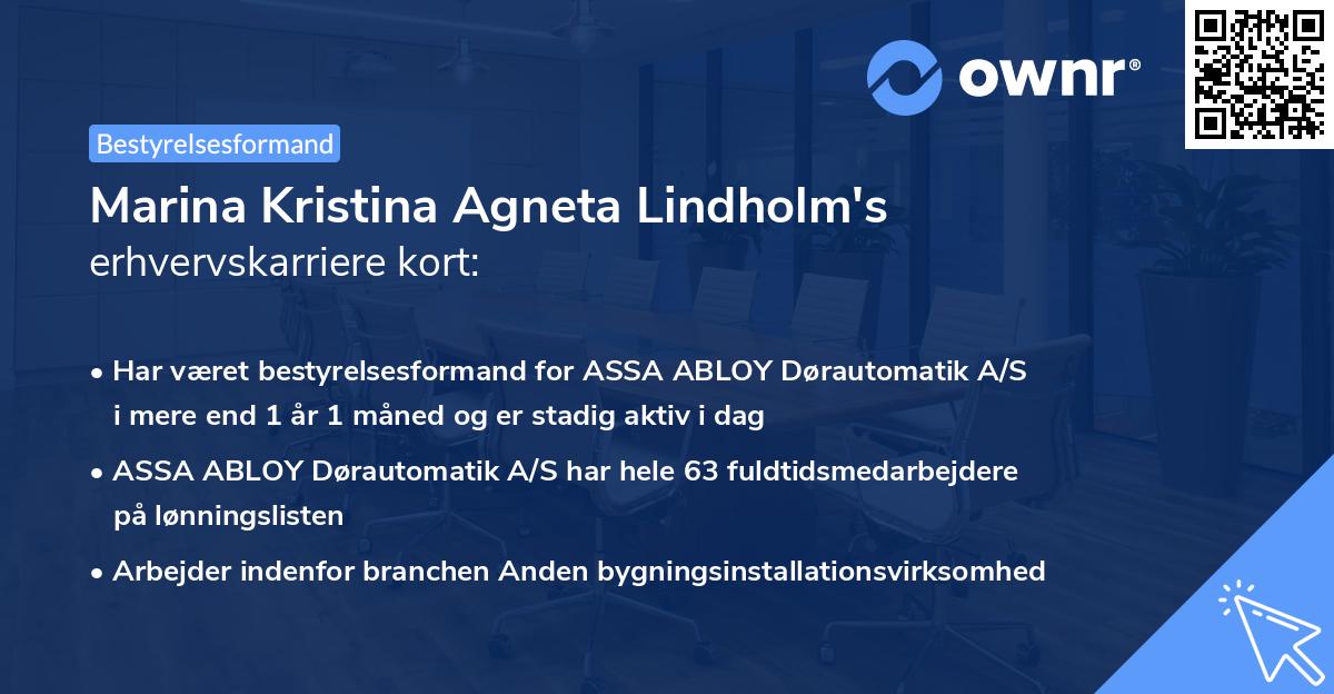 Marina Kristina Agneta Lindholm's erhvervskarriere kort