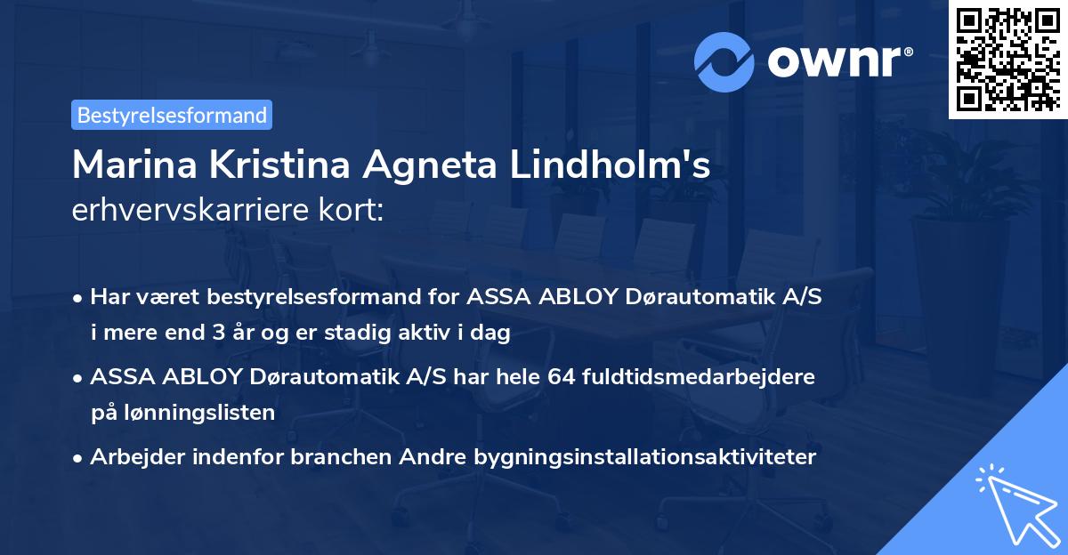 Marina Kristina Agneta Lindholm's erhvervskarriere kort