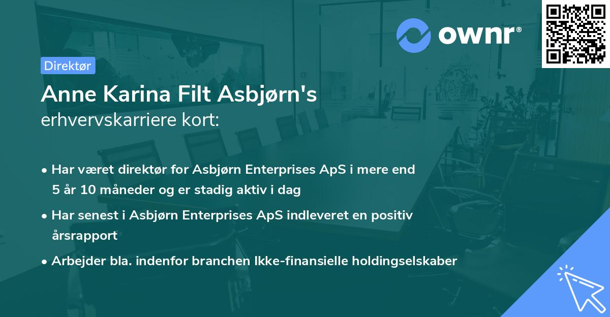 Anne Karina Filt Asbjørn's erhvervskarriere kort