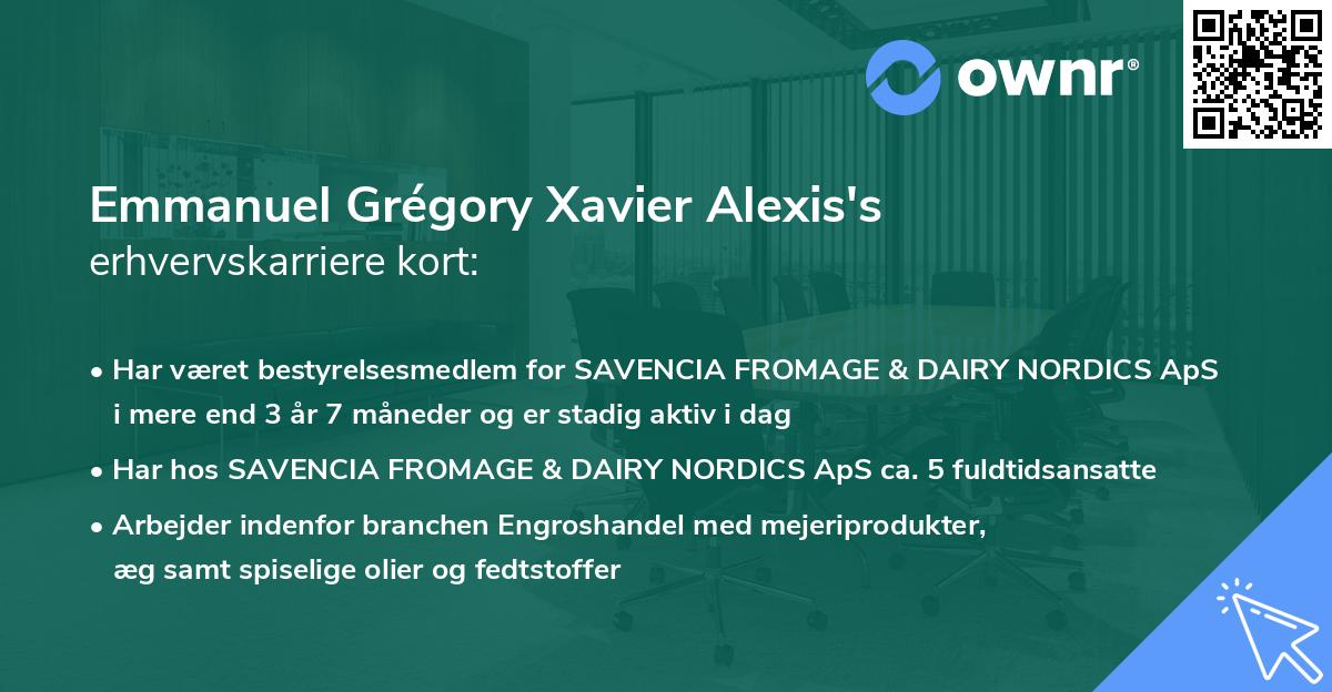 Emmanuel Grégory Xavier Alexis's erhvervskarriere kort