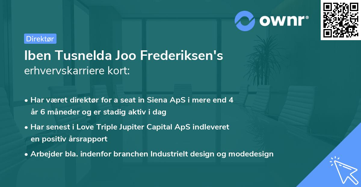 Iben Tusnelda Joo Frederiksen's erhvervskarriere kort