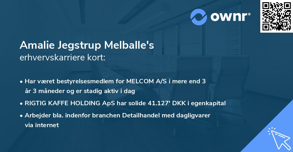 Amalie Jegstrup Melballe's erhvervskarriere kort