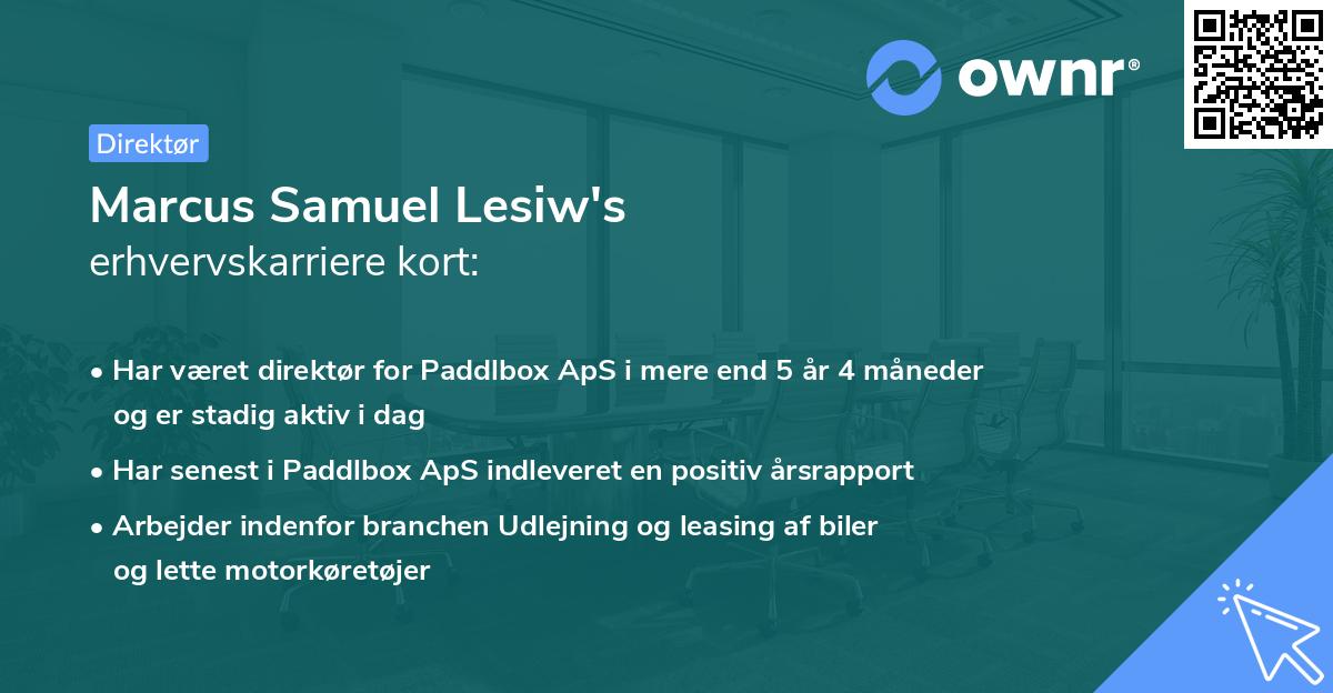 Marcus Samuel Lesiw's erhvervskarriere kort