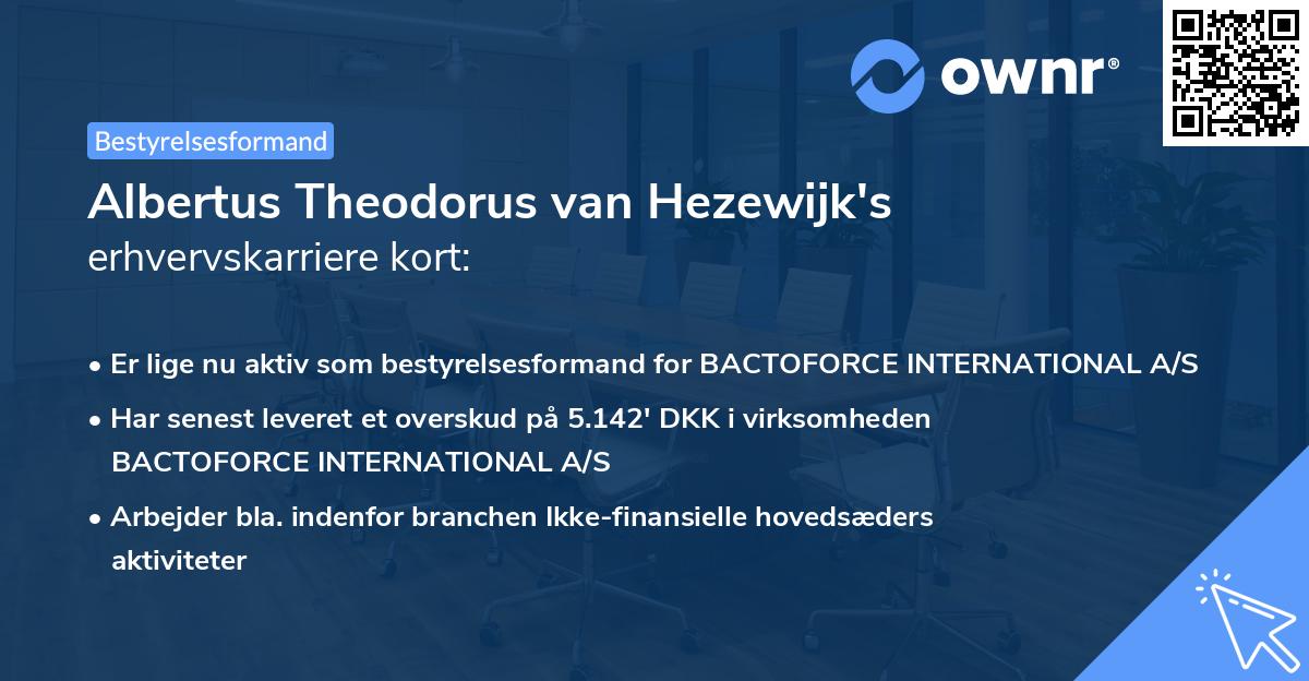 Albertus Theodorus van Hezewijk's erhvervskarriere kort