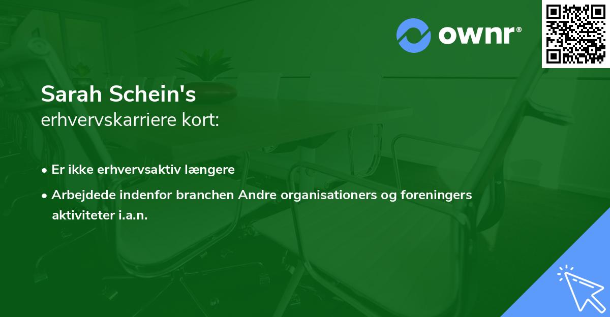 Sarah Schein's erhvervskarriere kort