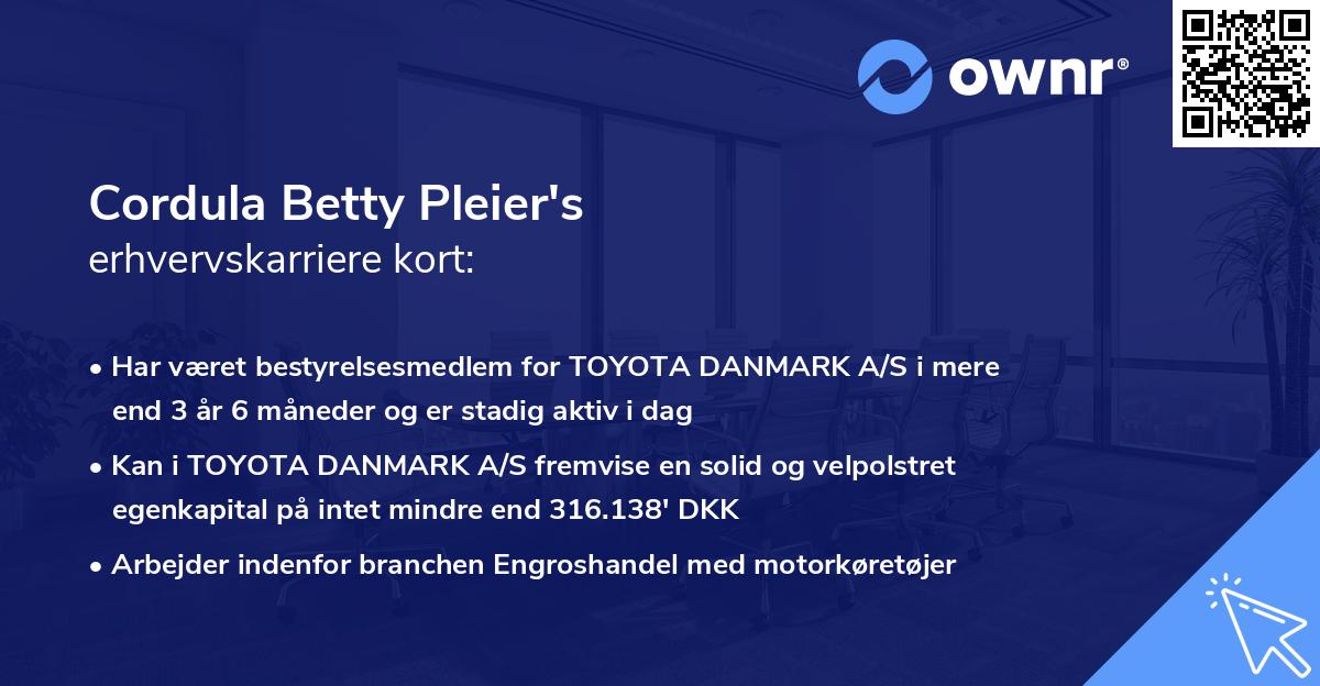 Cordula Betty Pleier's erhvervskarriere kort