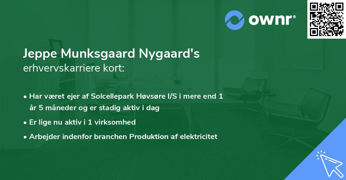 Jeppe Munksgaard Nygaard's erhvervskarriere kort