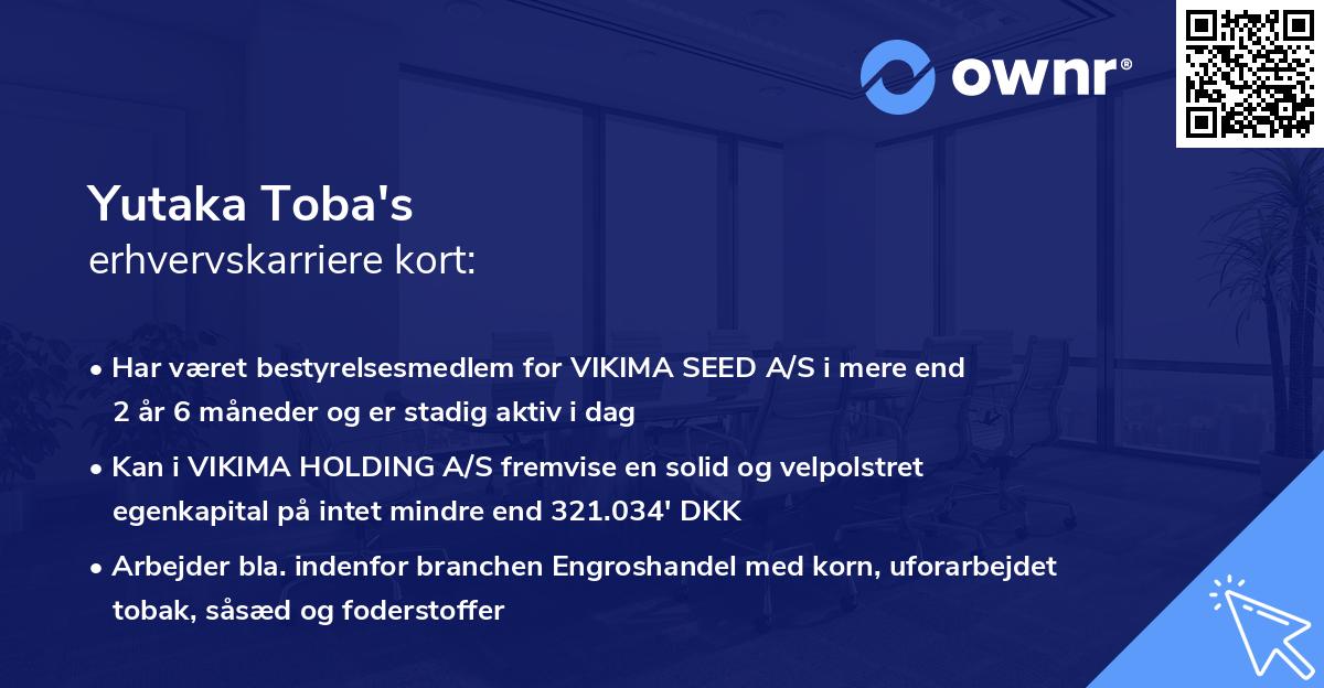 Yutaka Toba's erhvervskarriere kort