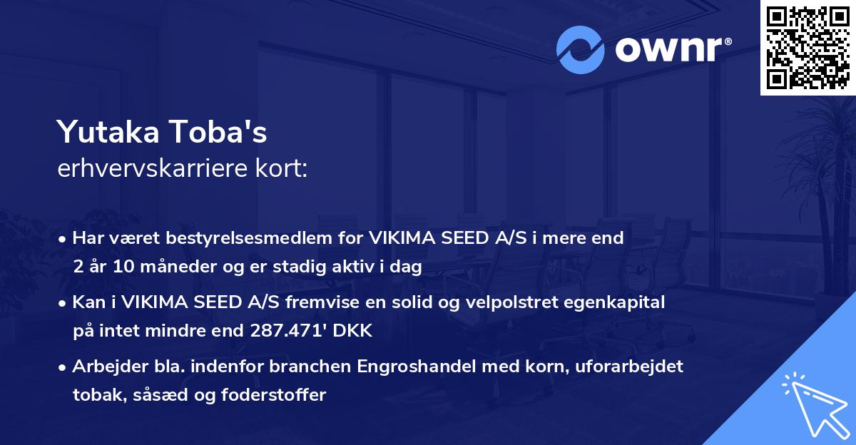 Yutaka Toba's erhvervskarriere kort