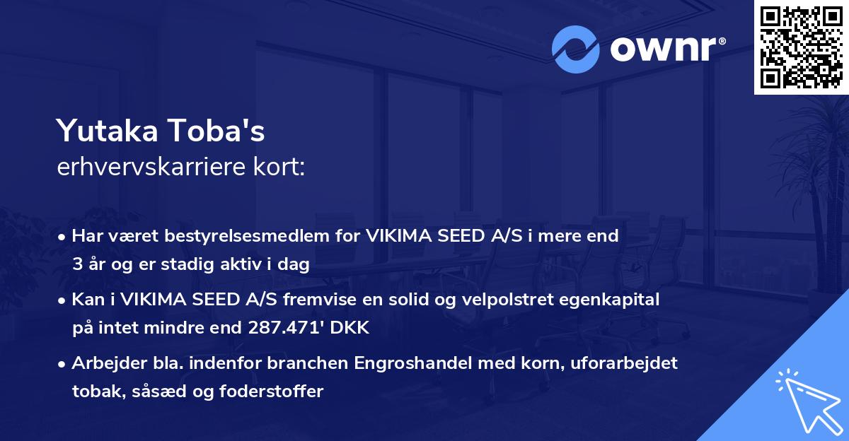 Yutaka Toba's erhvervskarriere kort