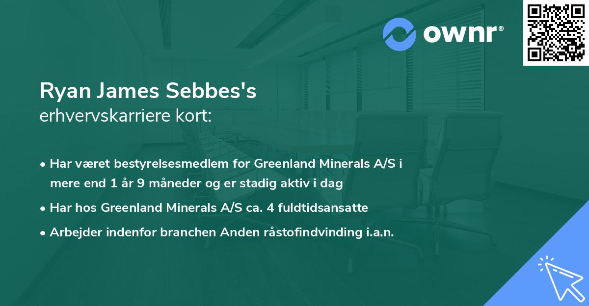 Ryan James Sebbes's erhvervskarriere kort