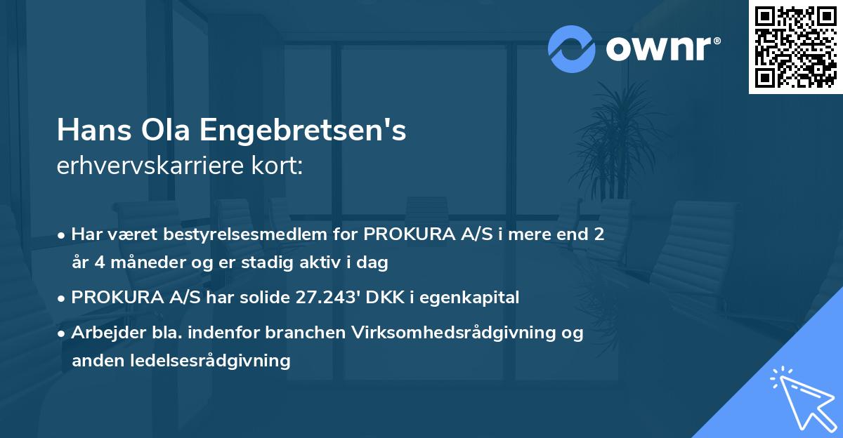 Hans Ola Engebretsen's erhvervskarriere kort