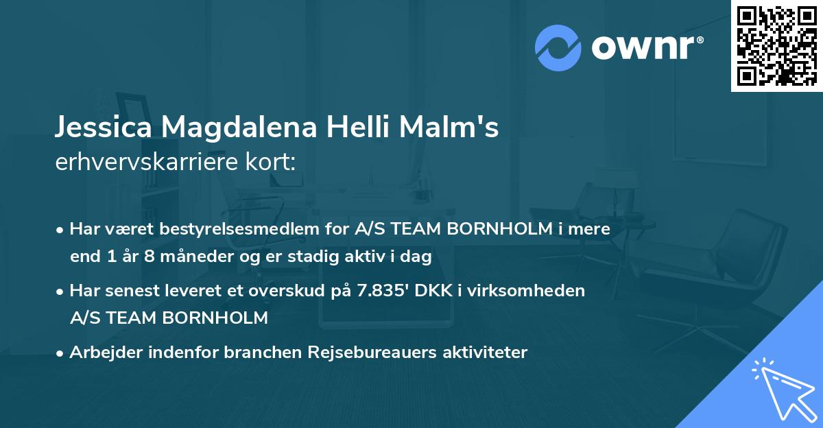 Jessica Magdalena Helli Malm's erhvervskarriere kort
