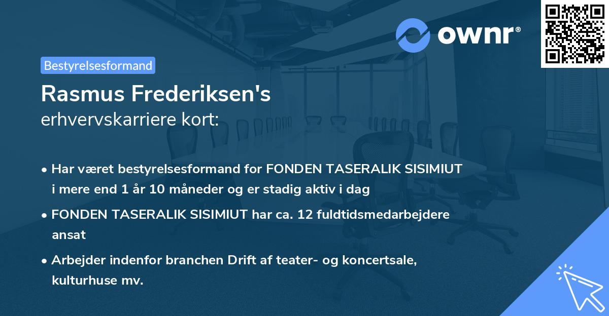 Rasmus Frederiksen's erhvervskarriere kort