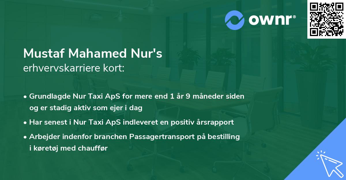 Mustaf Mahamed Nur's erhvervskarriere kort