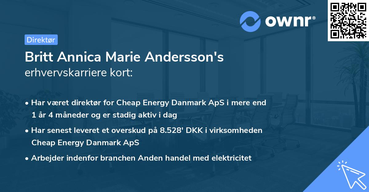 Britt Annica Marie Andersson's erhvervskarriere kort