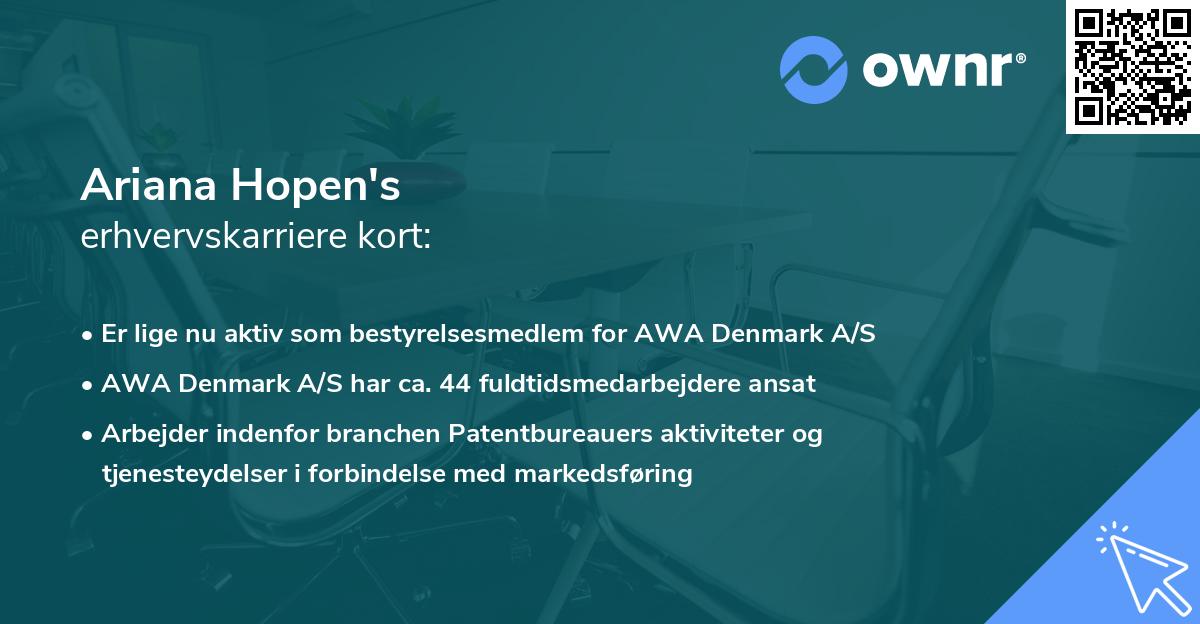 Ariana Hopen's erhvervskarriere kort