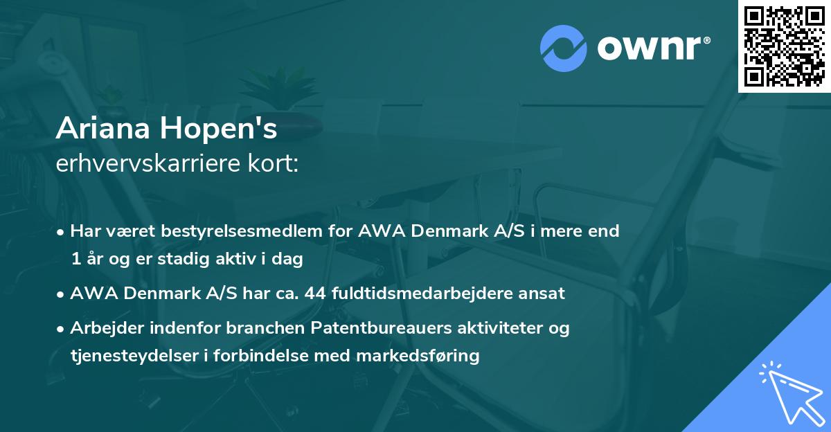 Ariana Hopen's erhvervskarriere kort