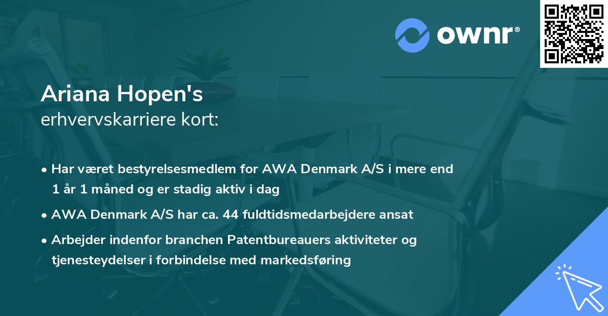 Ariana Hopen's erhvervskarriere kort