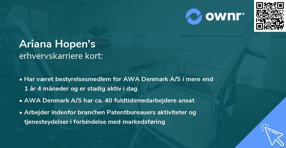 Ariana Hopen's erhvervskarriere kort