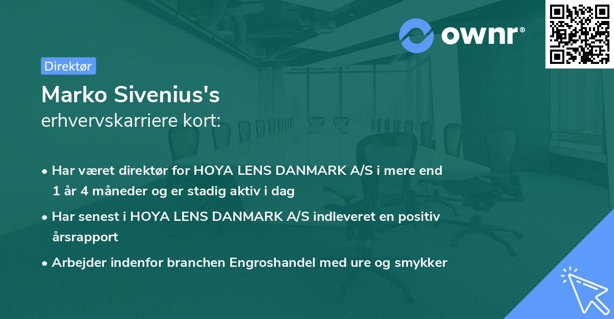 Marko Sivenius's erhvervskarriere kort