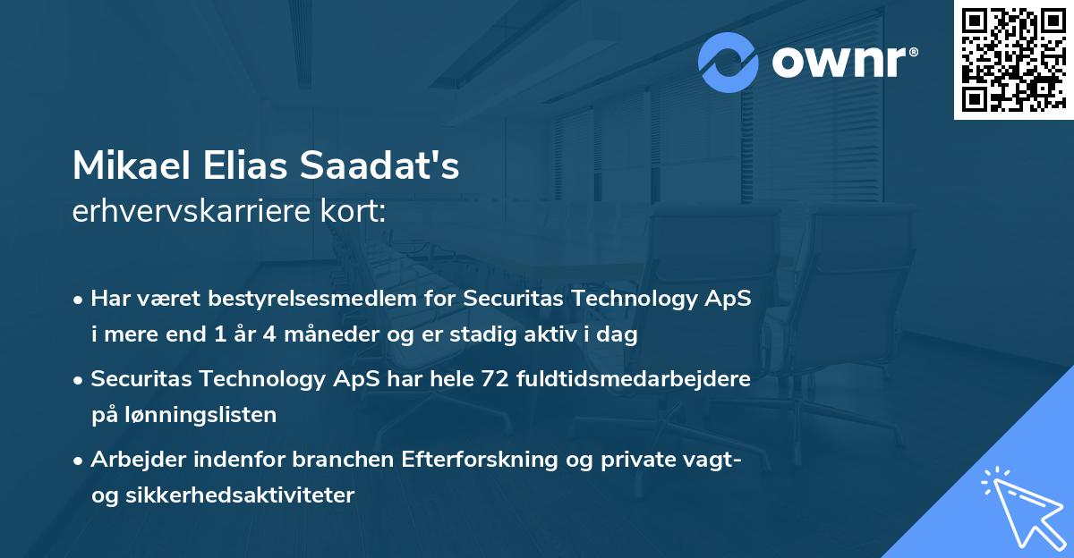 Mikael Elias Saadat's erhvervskarriere kort
