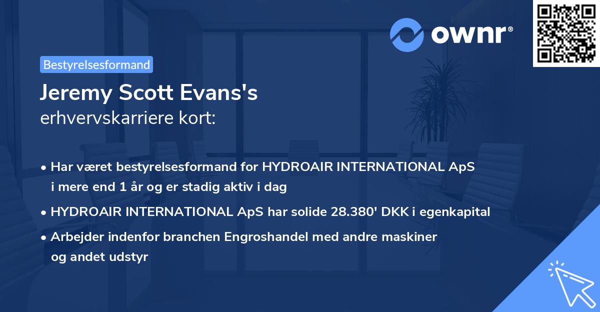 Jeremy Scott Evans's erhvervskarriere kort
