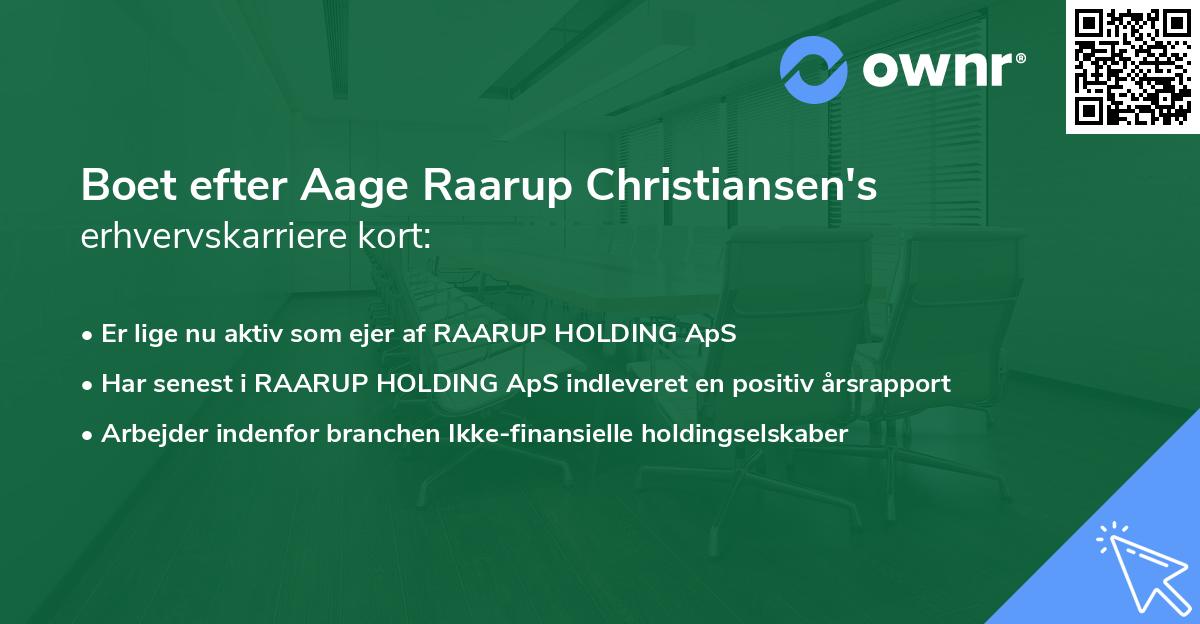 Boet efter Aage Raarup Christiansen's erhvervskarriere kort