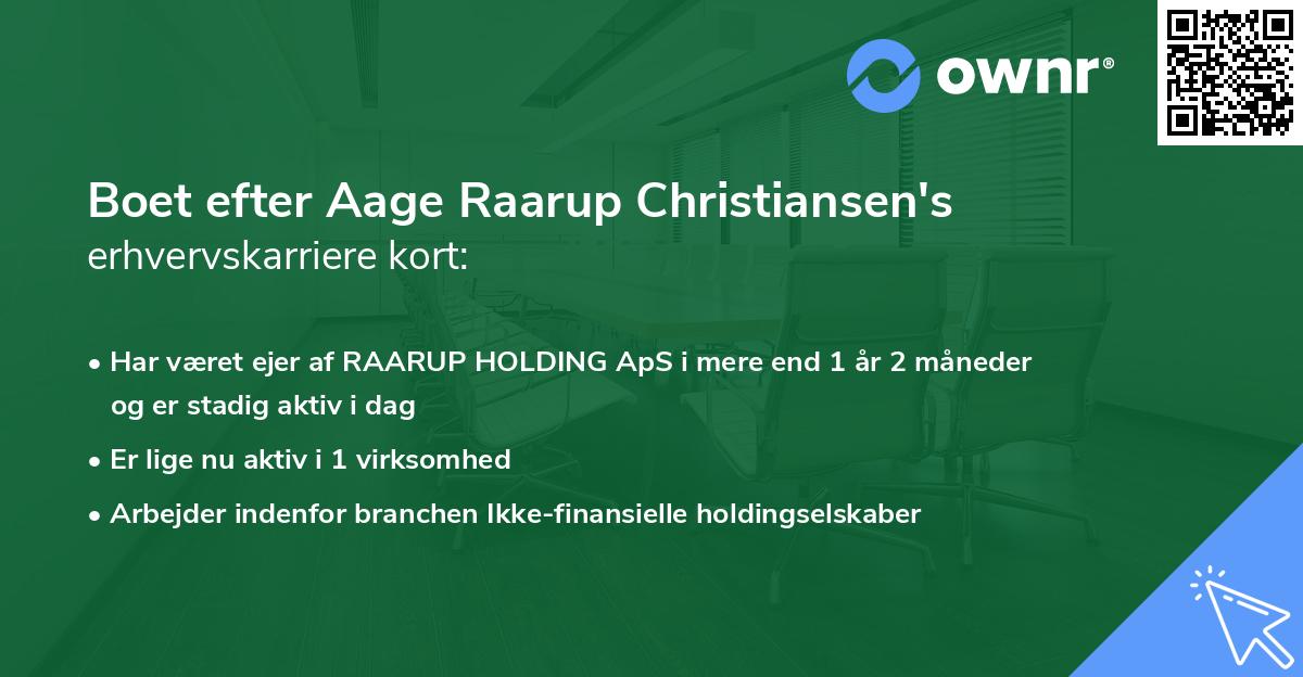 Boet efter Aage Raarup Christiansen's erhvervskarriere kort